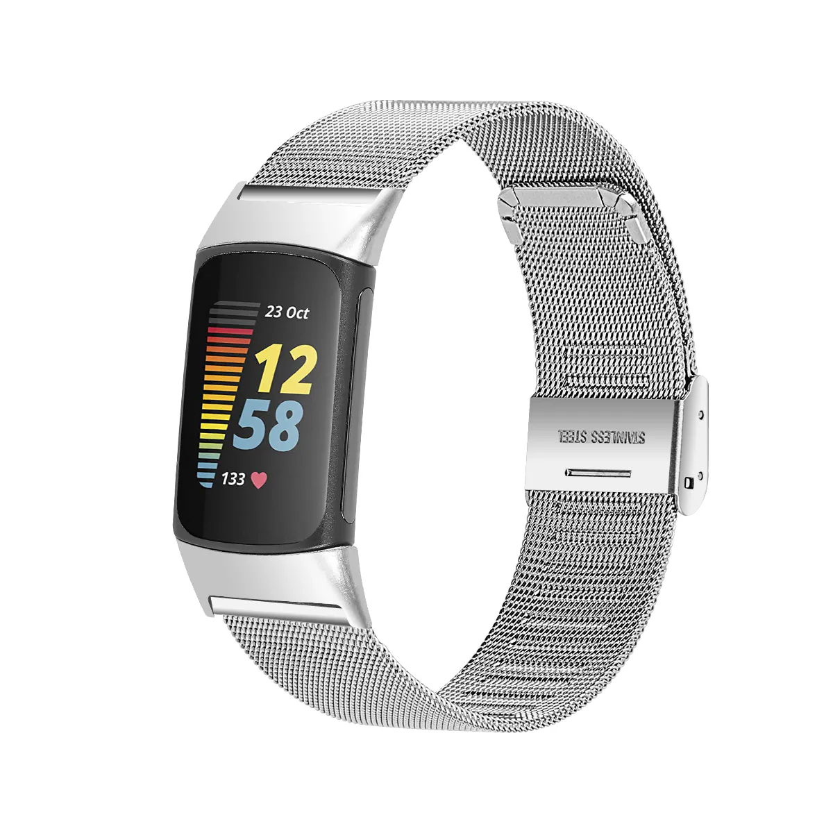 Klokkebånd i rustfritt stål for Fitbit Charge 5 Charge 6 Sølv