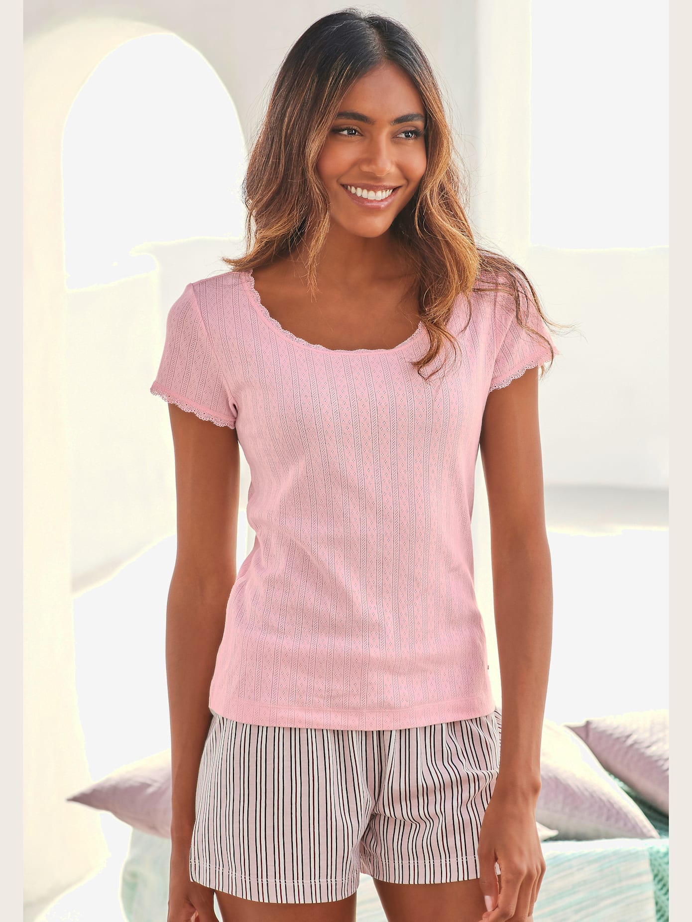 Haut de pyjama t-shirt de nuit fantaisie à manches courtes en tricot jacquard