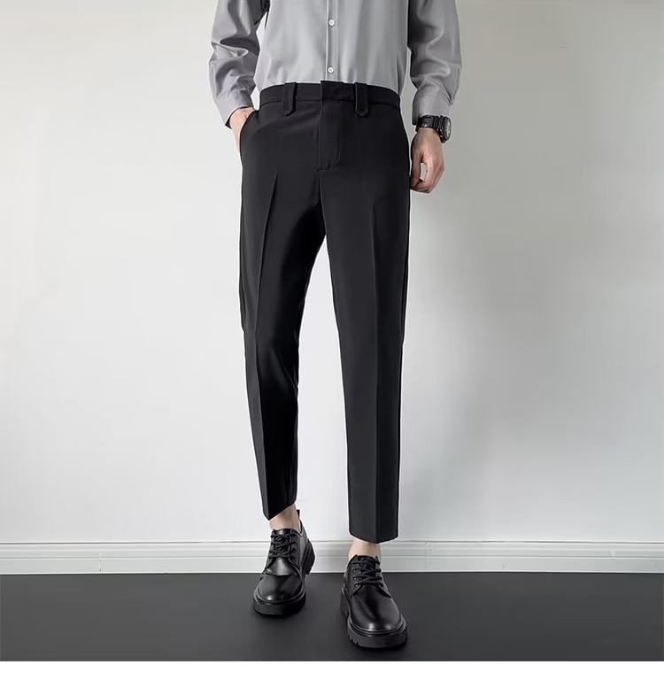 farrahces - Mid Rise Plain Cropped Tapered Dress Pants