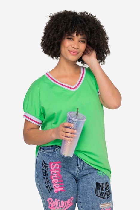 Sweater, oversized, V-Ausschnitt, Streifenbündchen