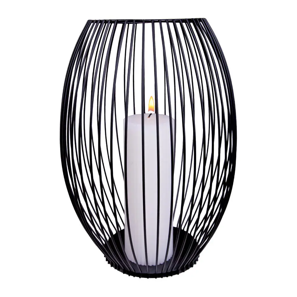 QUVIO Kaarsenhouder met frame - 24 cm - Rond - Metaal - Zwart