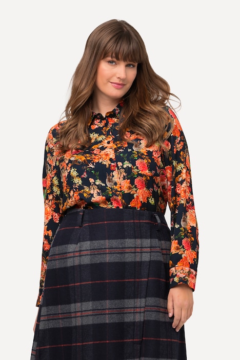 Hemdbluse, Waldmuster, Hemdkragen, Langarm