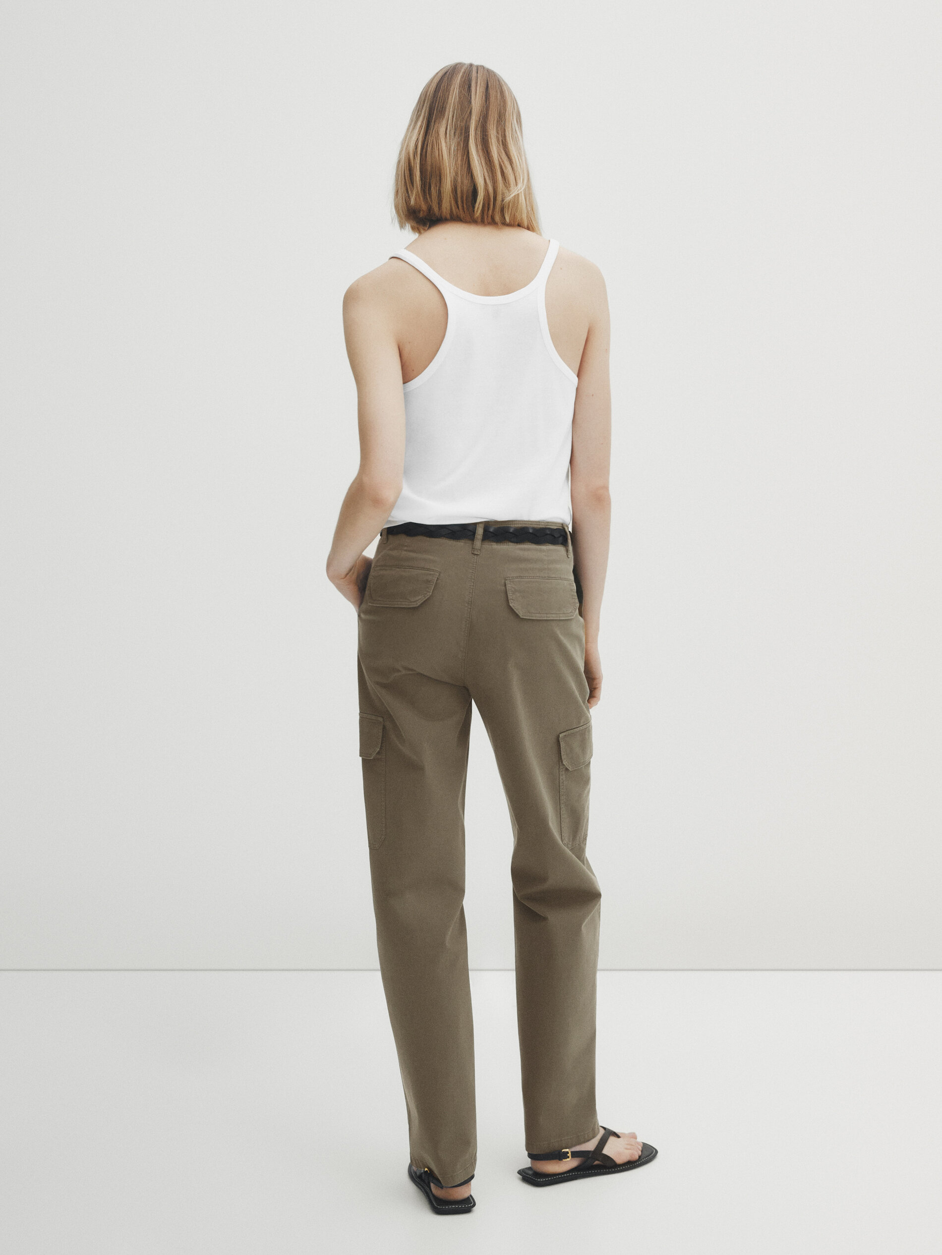 Calça cargo em mistura de algodão - cáqui