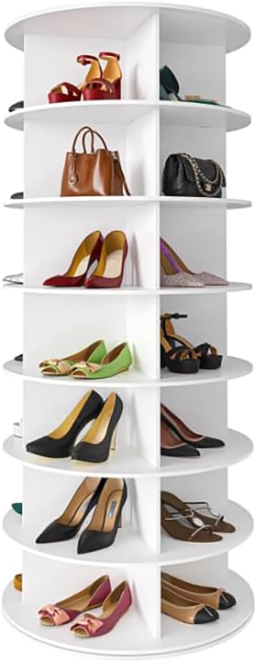 TWSOUL Drehbares Schuhregal mit 7 Ebenen, 360-Grad Drehbarer Schuhschrank Hoch Runder Schuhorganizer Schuhschrank-Organisation Weiß für Schuhe und Handtaschen