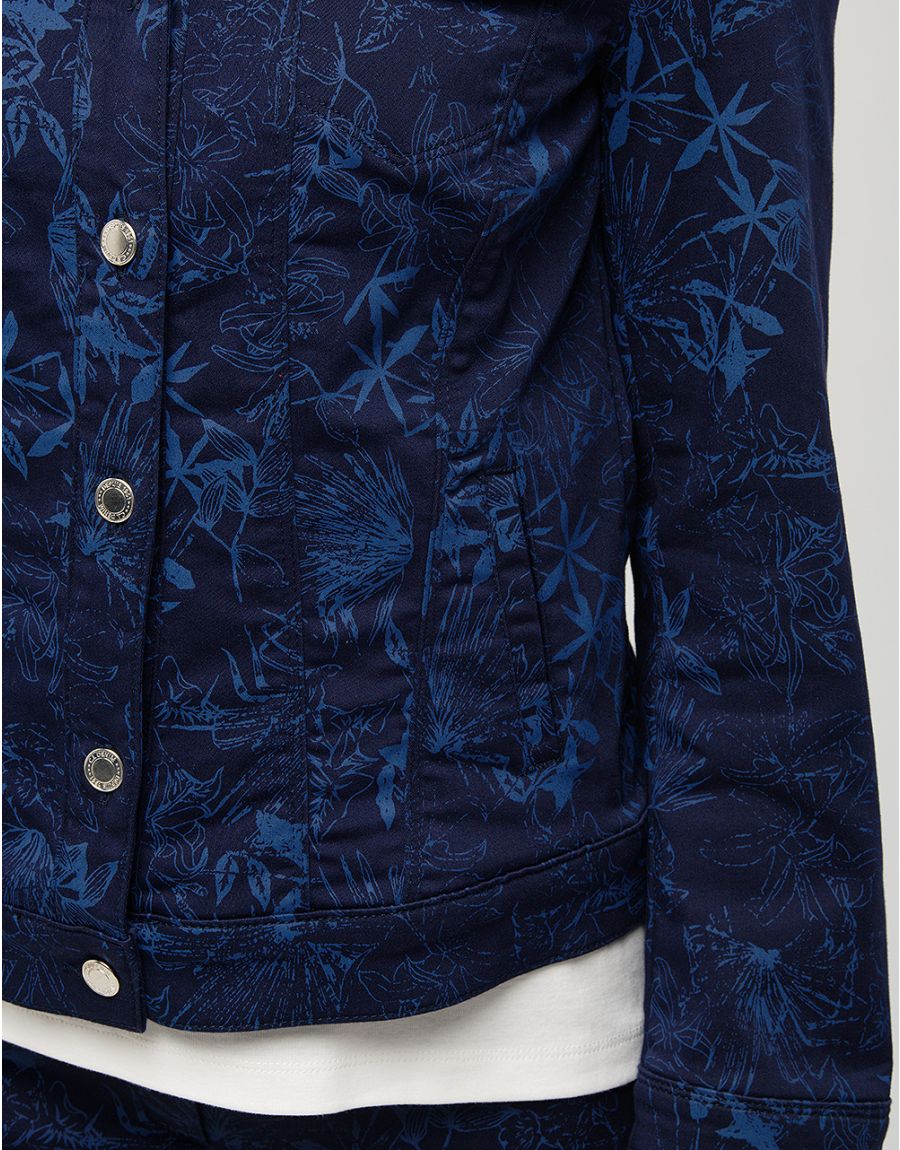 Veste jean bleu fleurs