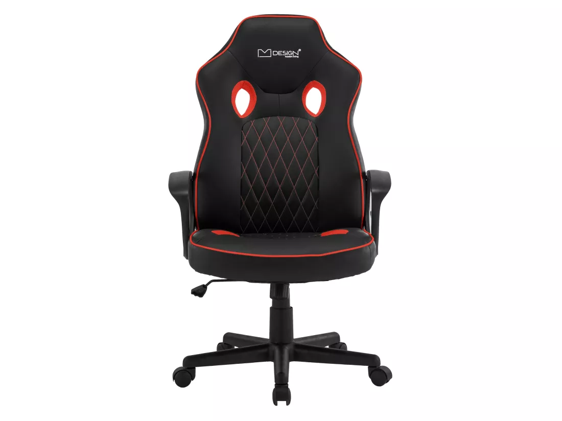 Chaise de gamer avec fonction bascule assise large noir/rouge en similicuir ML-Design