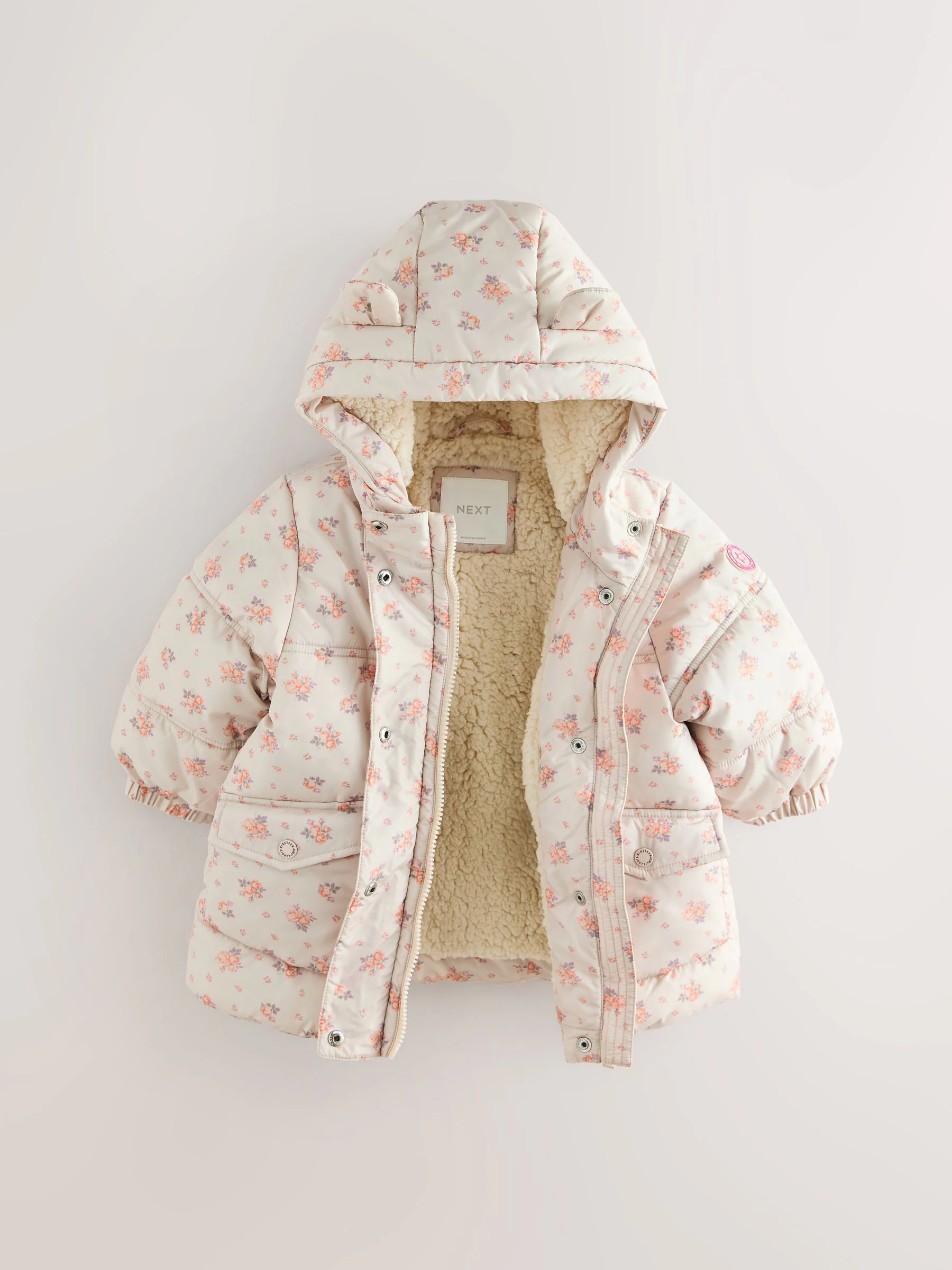 Crème Rose - Gewatteerde regenbestendige jas met print (3mnd-7jr