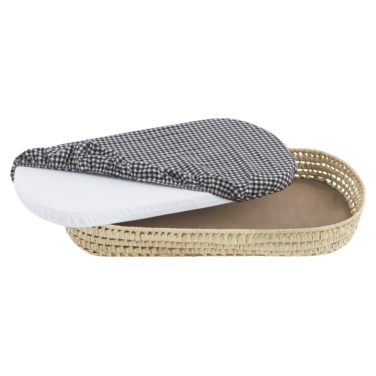 Cama EliteLounge com estampa de palmeiras + colchão impermeável + capa de colchão Vichy preta