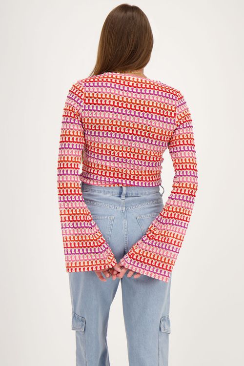 Multikleur crochet top met flared mouwen