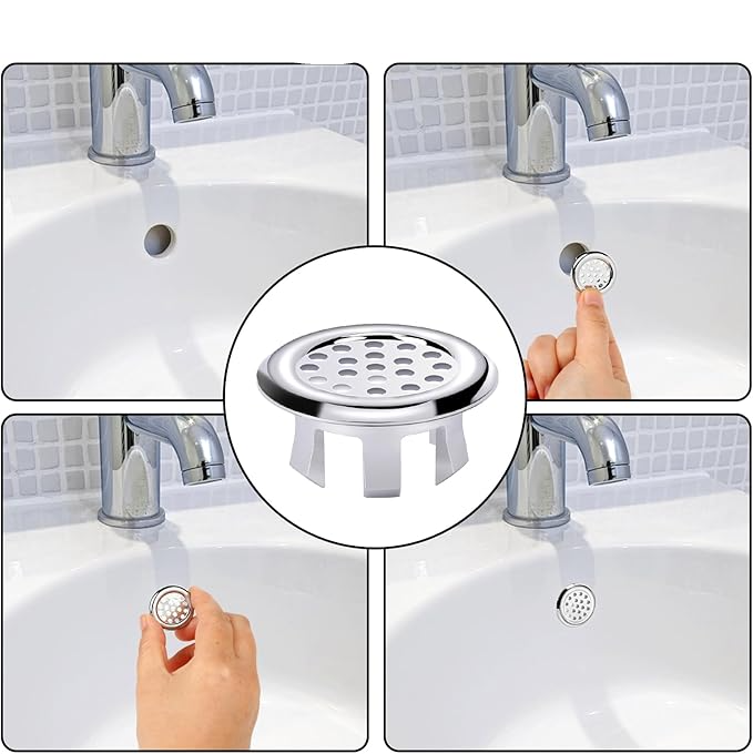 (Ø30x15mm) Universal Waschbecken Sieb Überlauf Abdeckung Lavabo Stöpsel Spülbecken Ring Klemme - Silber