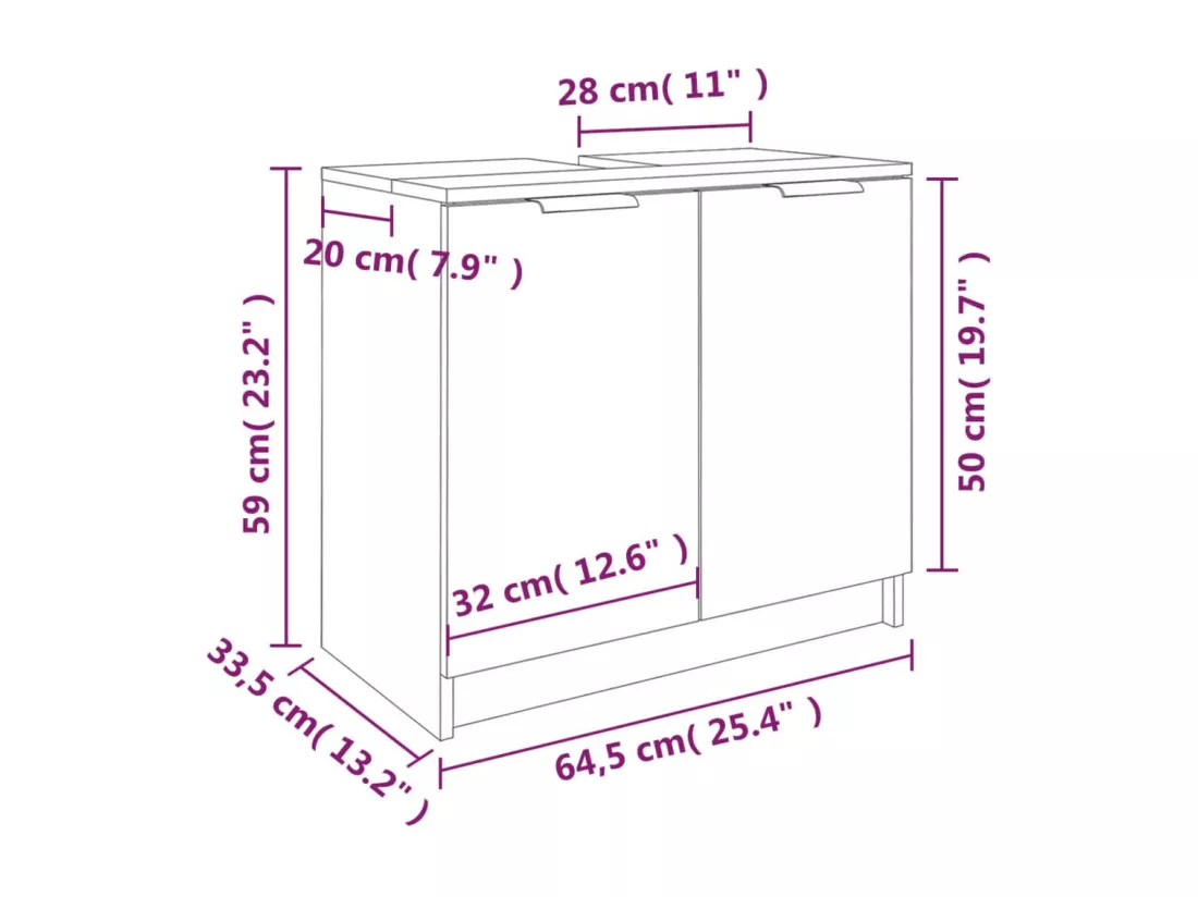 Armoire de salle de bain Noir 64,5x33,5x59 cm Bois d'ingénierie