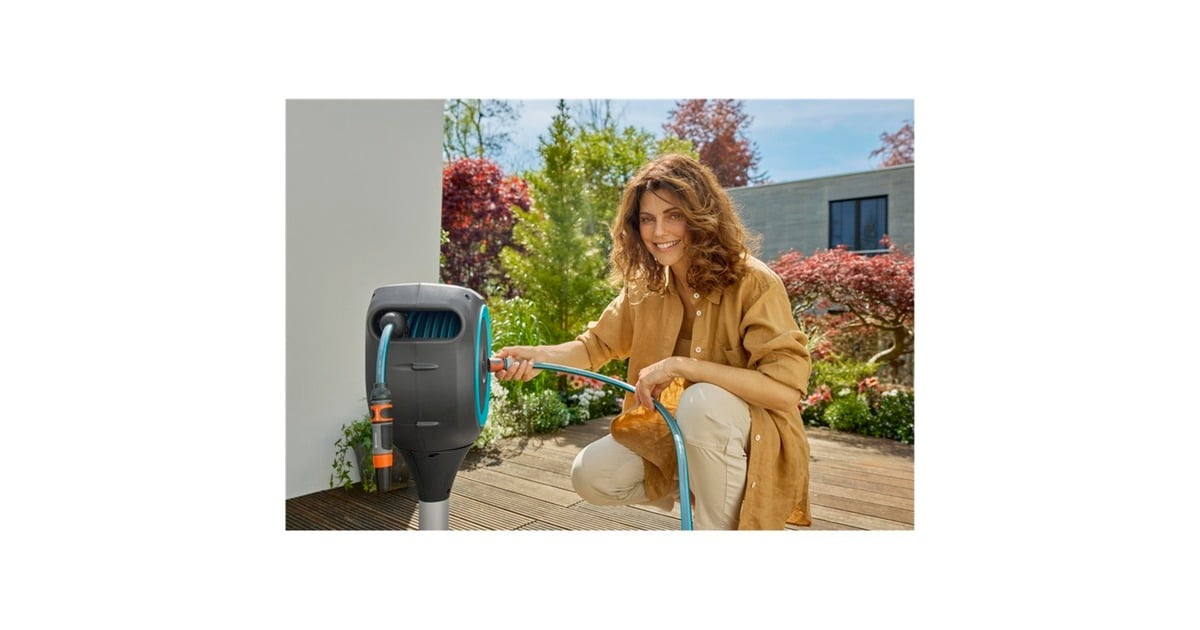 GARDENAPatio slangbox RollUp slanghaspel  (Grijs/turquoise, 20 meter, incl. reinigingsspuit)
