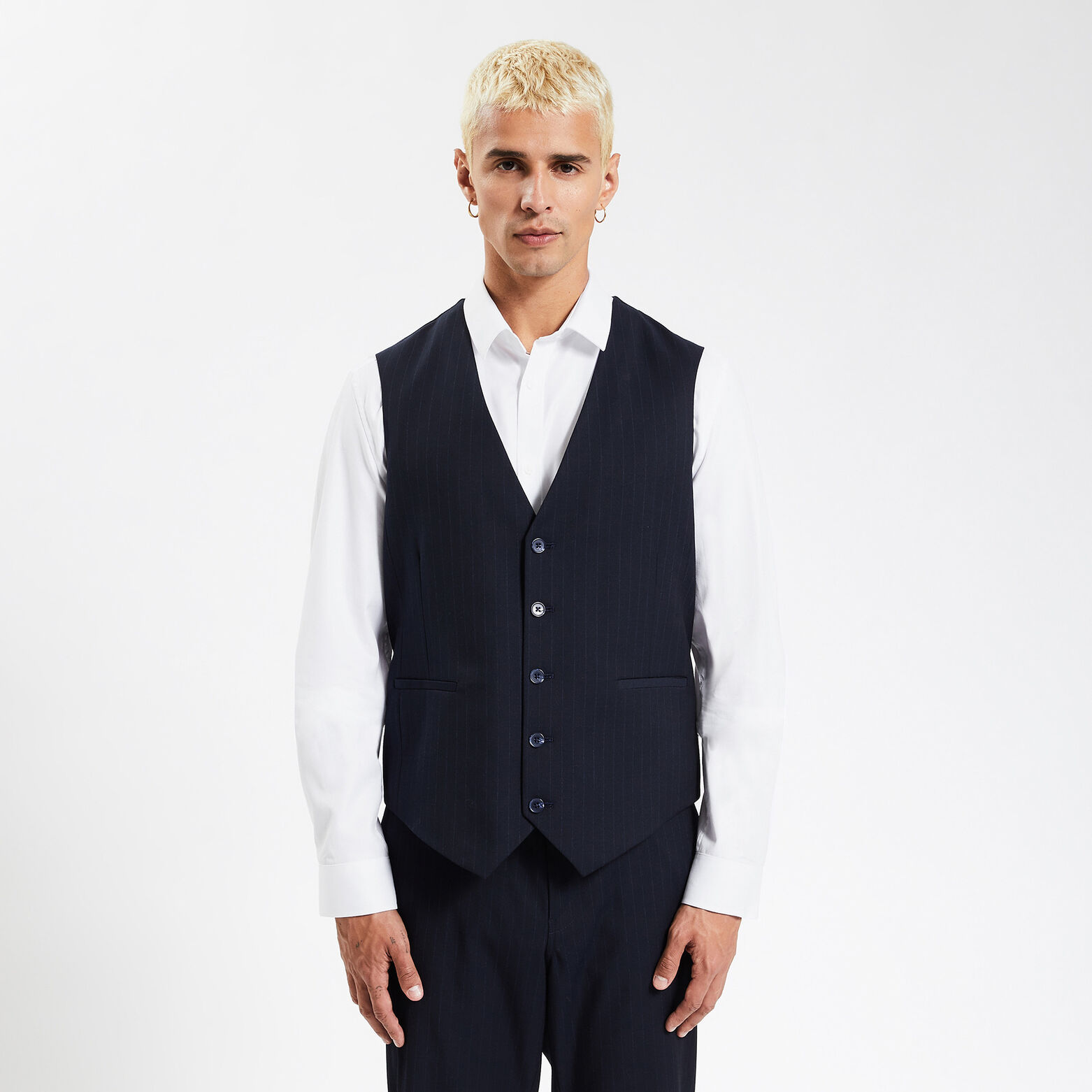 Gilet de costume rayé slim Bleu