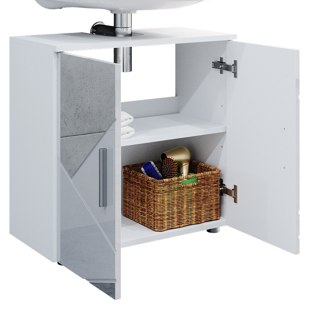 Vicco Spiegelwaschtischunterschrank Waschbeckenunterschrank Badschrank Irma Weiß Hochglanz modern 60x59 cm Badezimmer Schrank Badmöbel Schranktür Schrankfach Ablage Aufbewahrung Dekospiegel