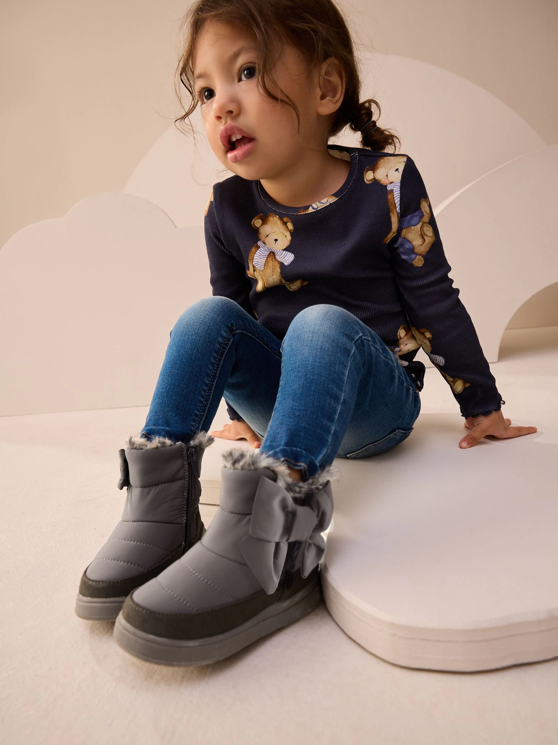 Grijs - Waterafstotende gewatteerde Boots met Strik