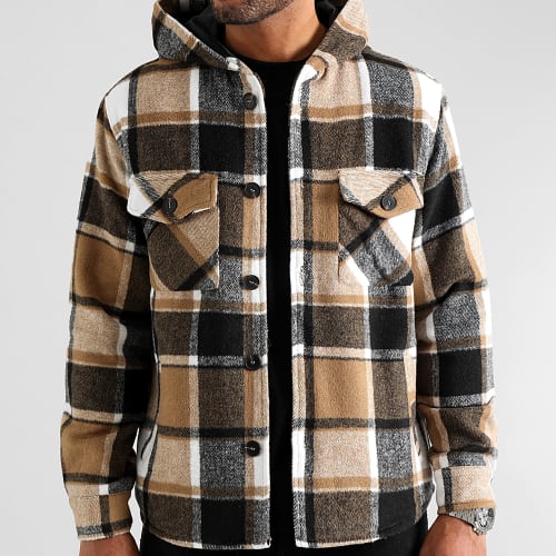 Surchemise A Carreaux Avec Capuche 0314 Beige Gris