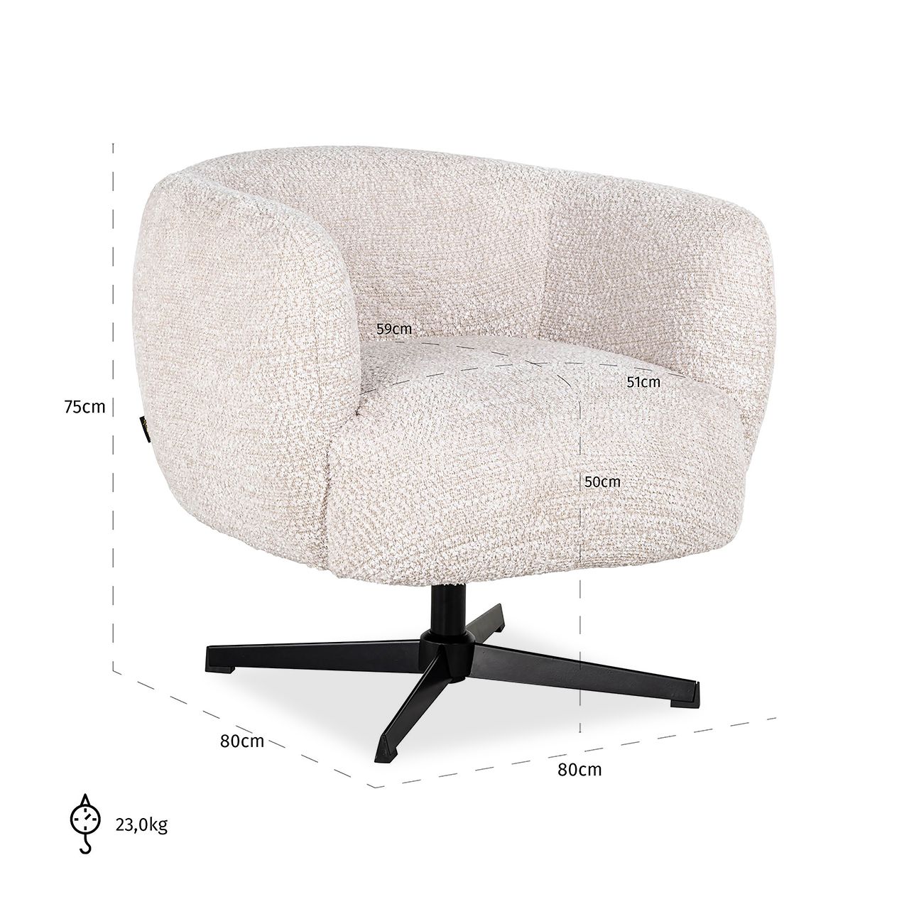 Draaifauteuil S4613 Lovely Cream Estelle B80 x D80 x H75 cm