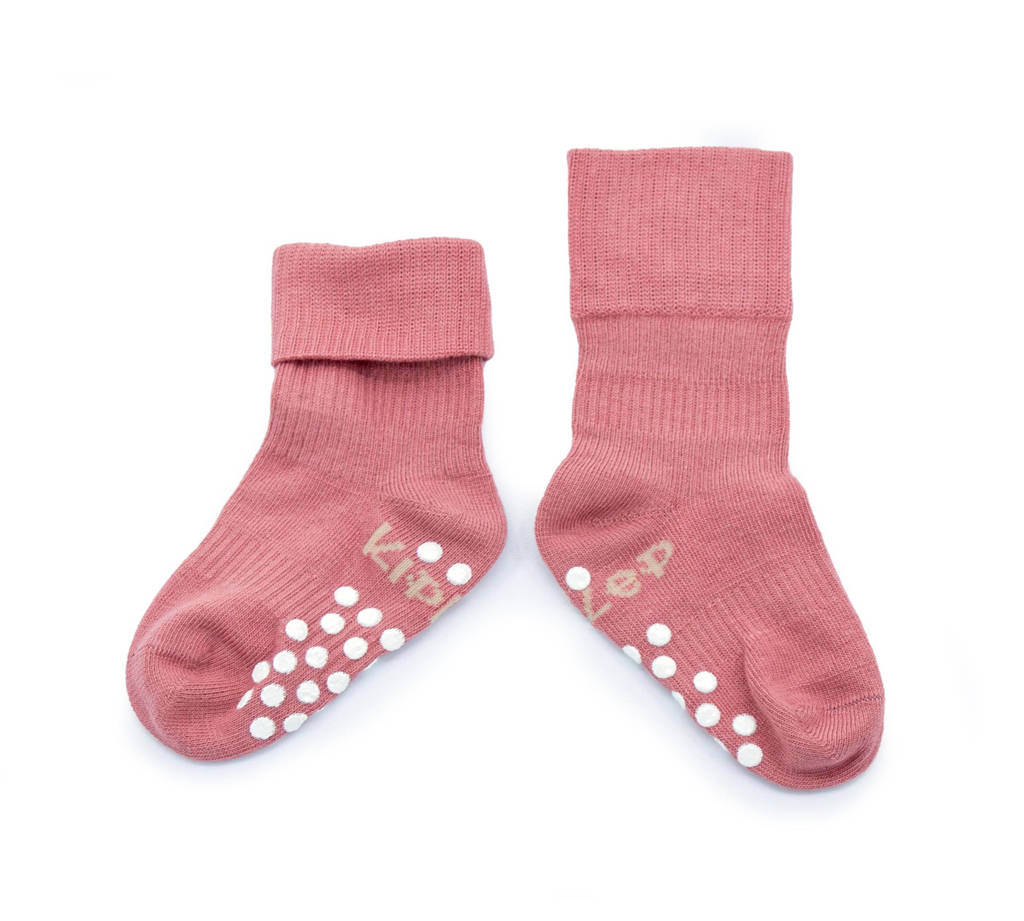 Blijf-Sokjes met anti-slip nopjes 12-18 mnd roze