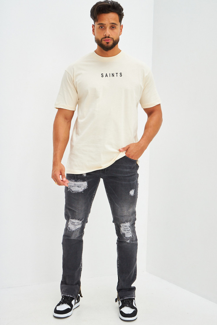 T-shirt basique oversize floqué SAINTS ivoire