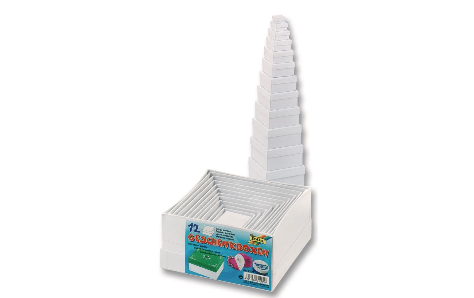 Papp-Schachtel 12-teilig Eckig, WeissPappschachtel-Set