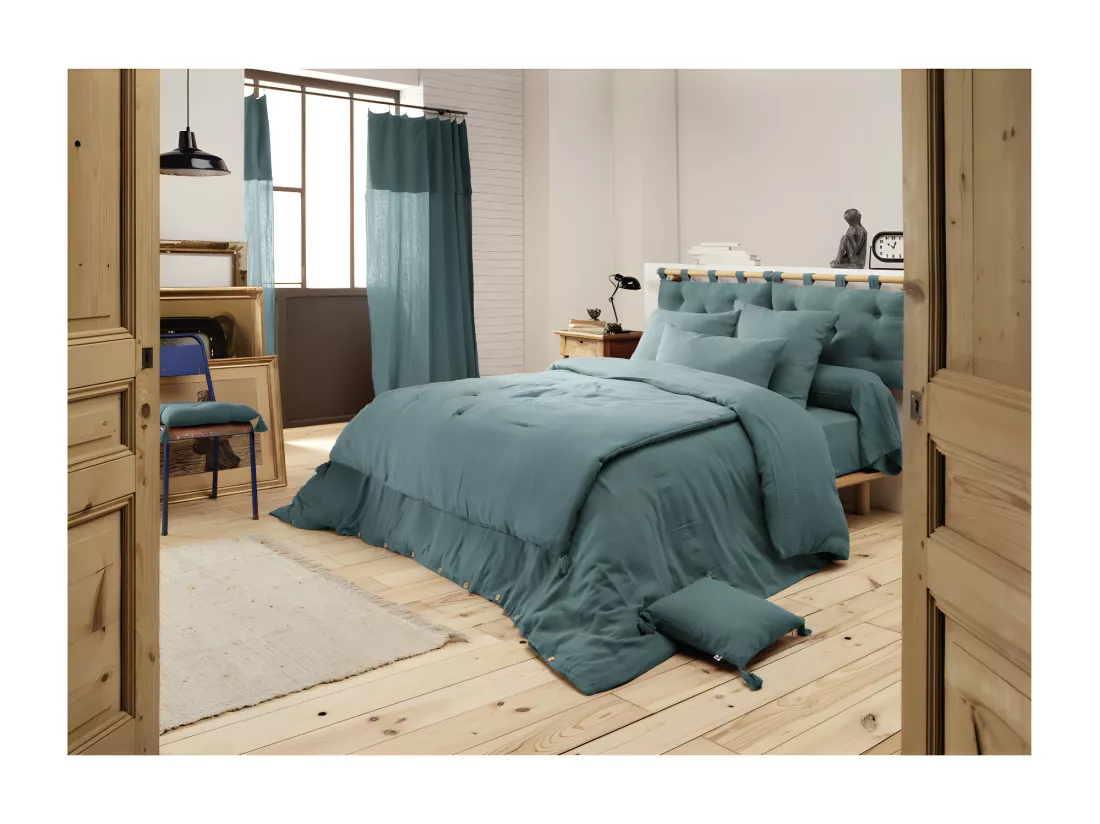 Housse de traversin L.185 cm double gaze de coton bleu canard - PEPA 3