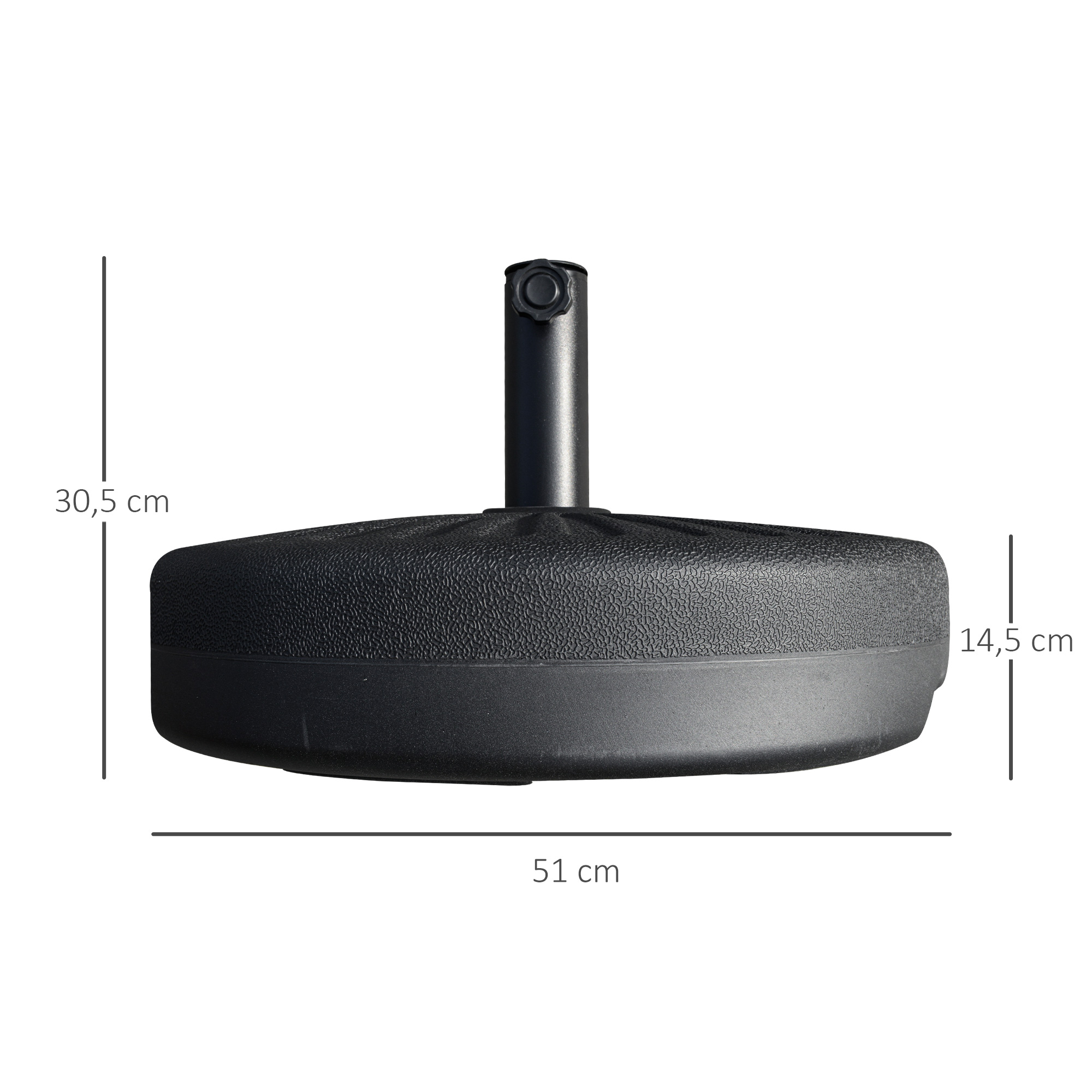 Base para guarda-sol de jardim Outsunny, preenchível com água, 22 kg, redonda, adequada para mastros de 38 mm/48 mm, portátil para terraço e pátio, Ø51 x 30,5 cm, preta.