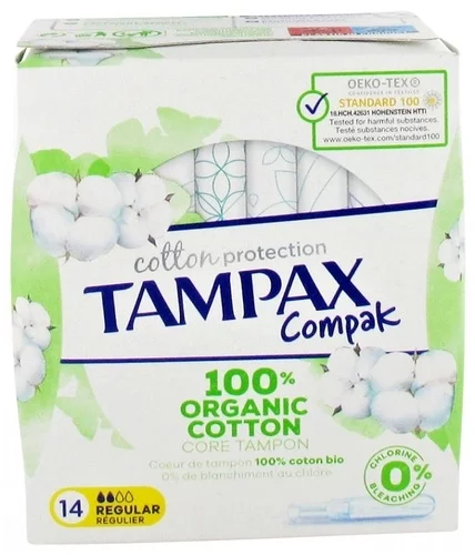 Compak Cotton Régulier 100% Coton Bio - Tampax - 14 Tampons