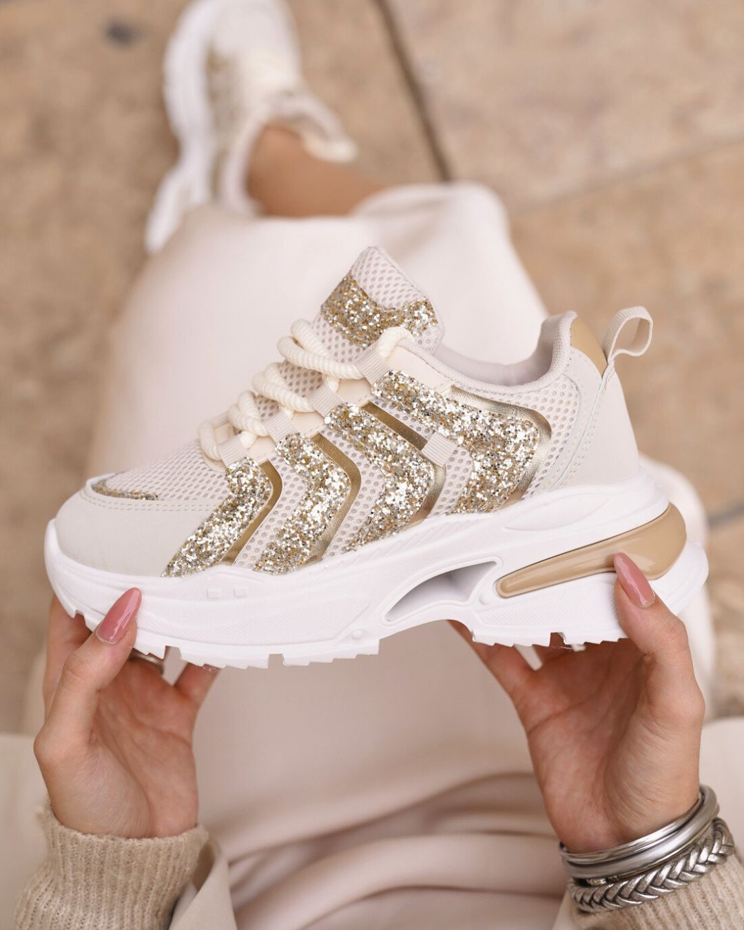 Basket femme beige semelle épaisse à lacets - Alisha