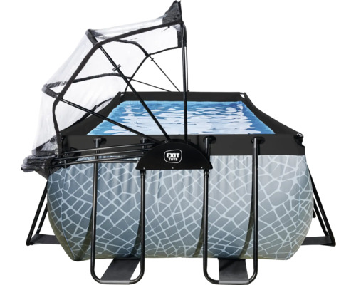 EXIT StonePool rechthoekige opzetzwembadset 540x250x122 cm inclusief zandfiltersysteem, ladder & afdekking met steenlook