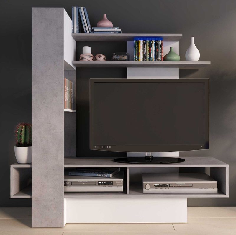 Zerko - Tv-meubel - Betonlook/Wit - Spaanplaat - 140 cm