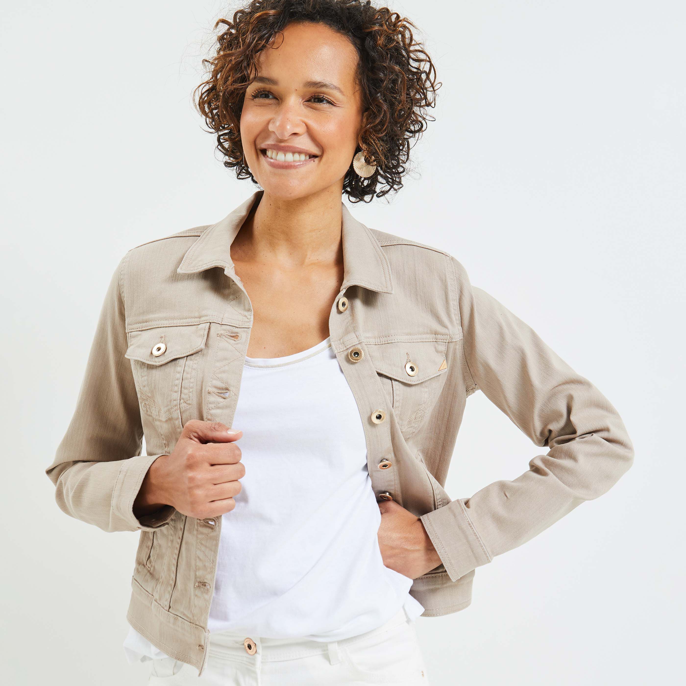 Veste en jean femme - BEIGE