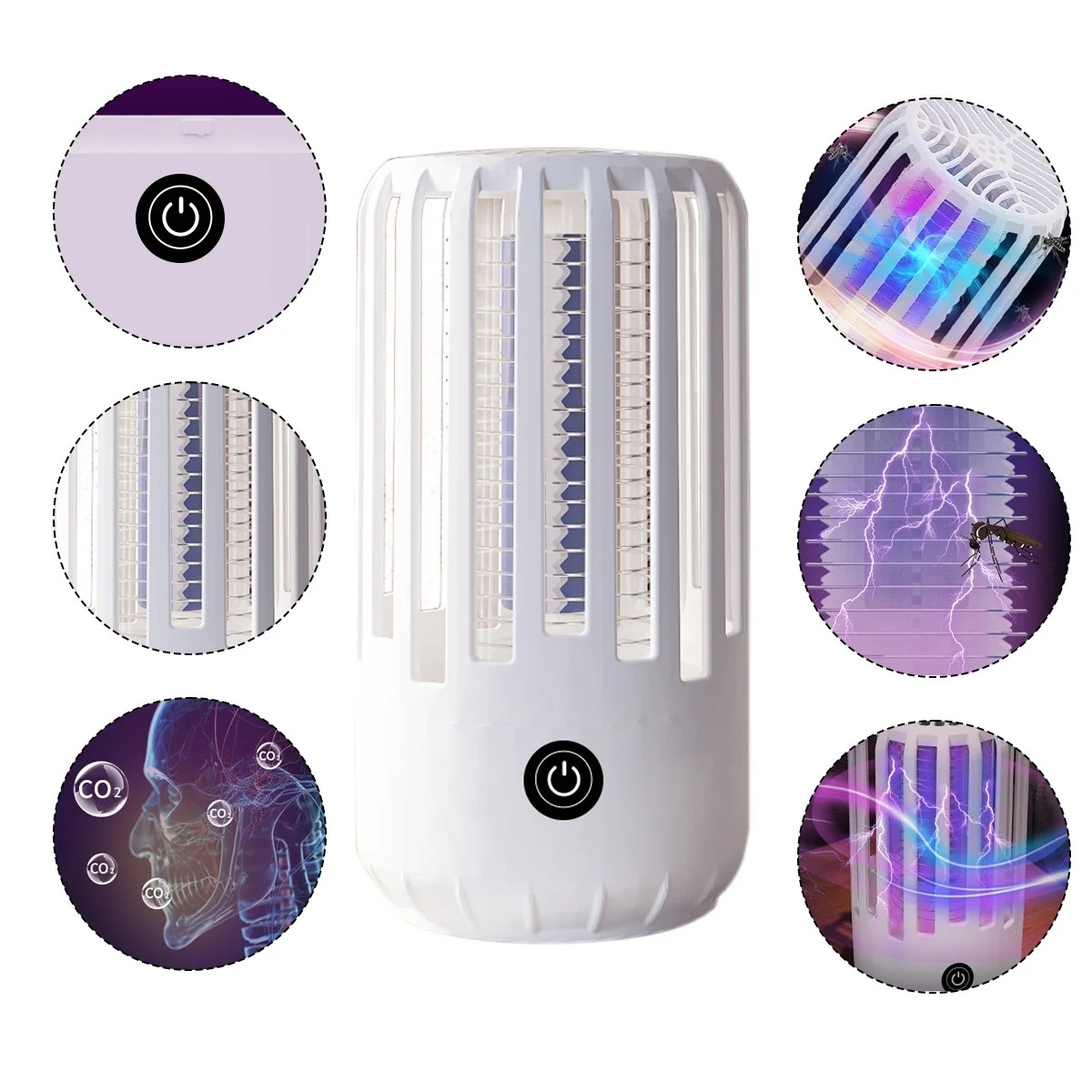 (Ø65x130mm) Elektrische USB Photokatalyse Anti Mücken Insekten Lampe Wiederaufladbare Moskito Falle - Weiss