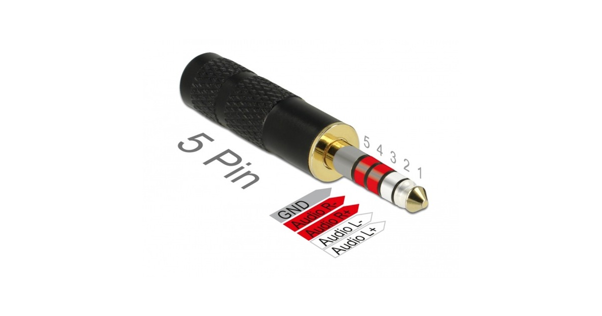 DeLOCK5-pins stereo 4,4 mm male jack naar 4-pins stereo 2,5 mm female jack adapter  (Zwart)