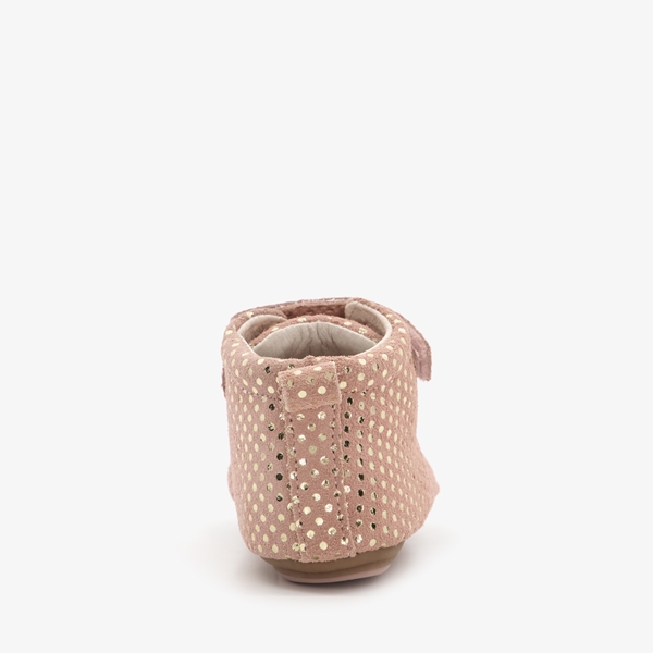 Groot leren babyschoenen roze met gouden stippen
