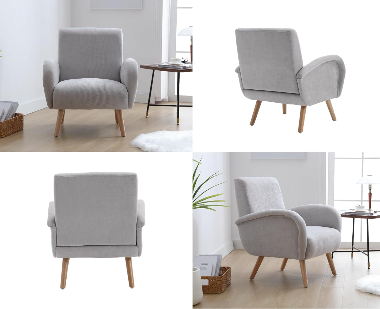 chairus Chenille Loungesessel Ohrensessel für Wohnzimmer Polstersessel Einzelsofa für Schlafzimmer Akzentstuhl Relaxsessel mit Holzbeinen (Grau)