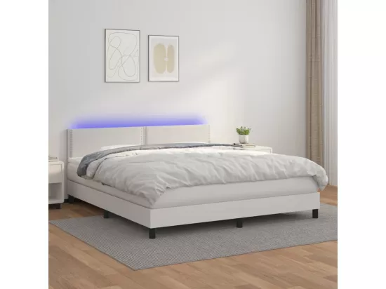 Sommier tapissier et matelas et LED Blanc 180x200 cm Similicuir