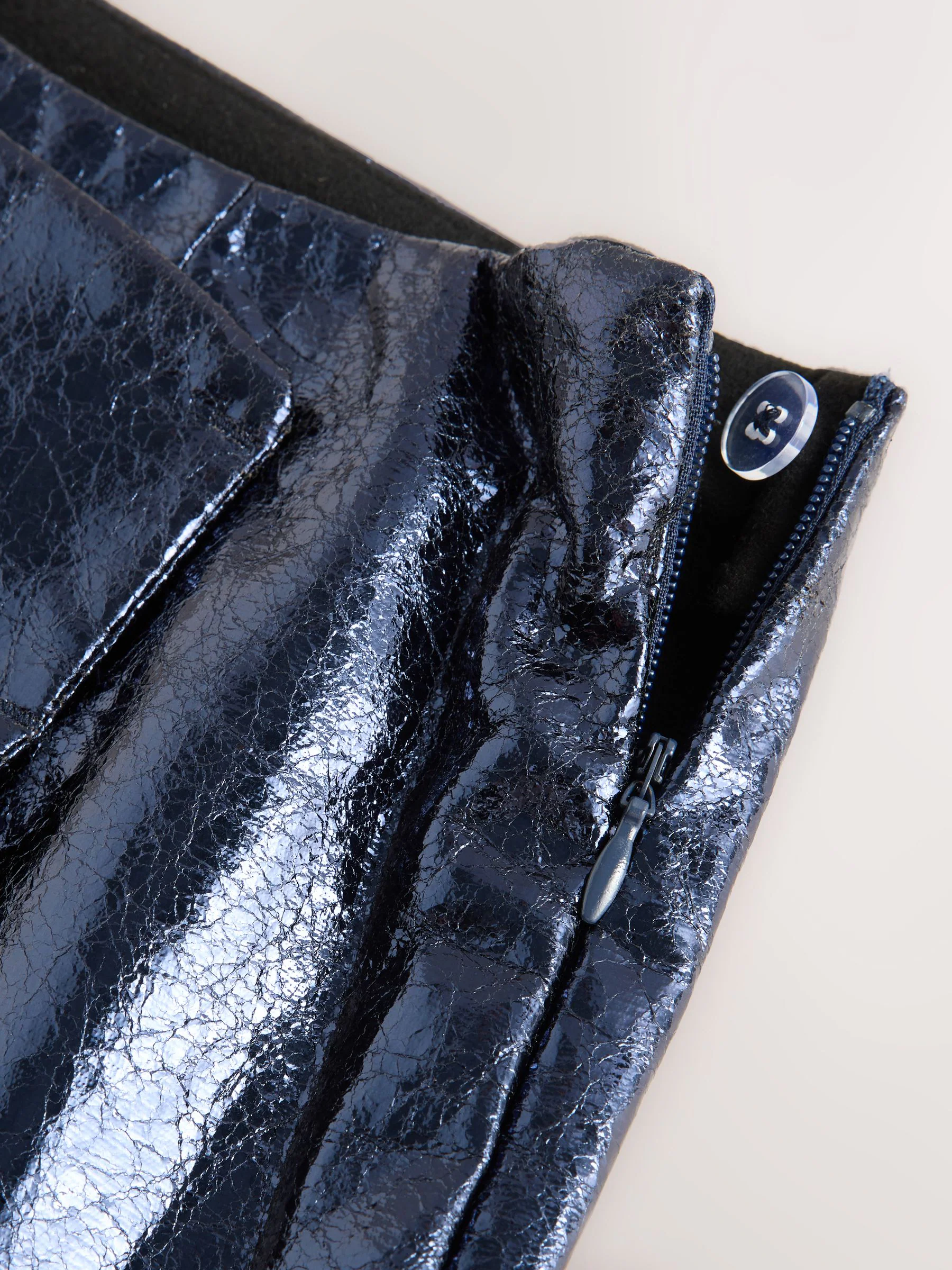 Marineblauw - Metallic Faux Leather Mini Skirt