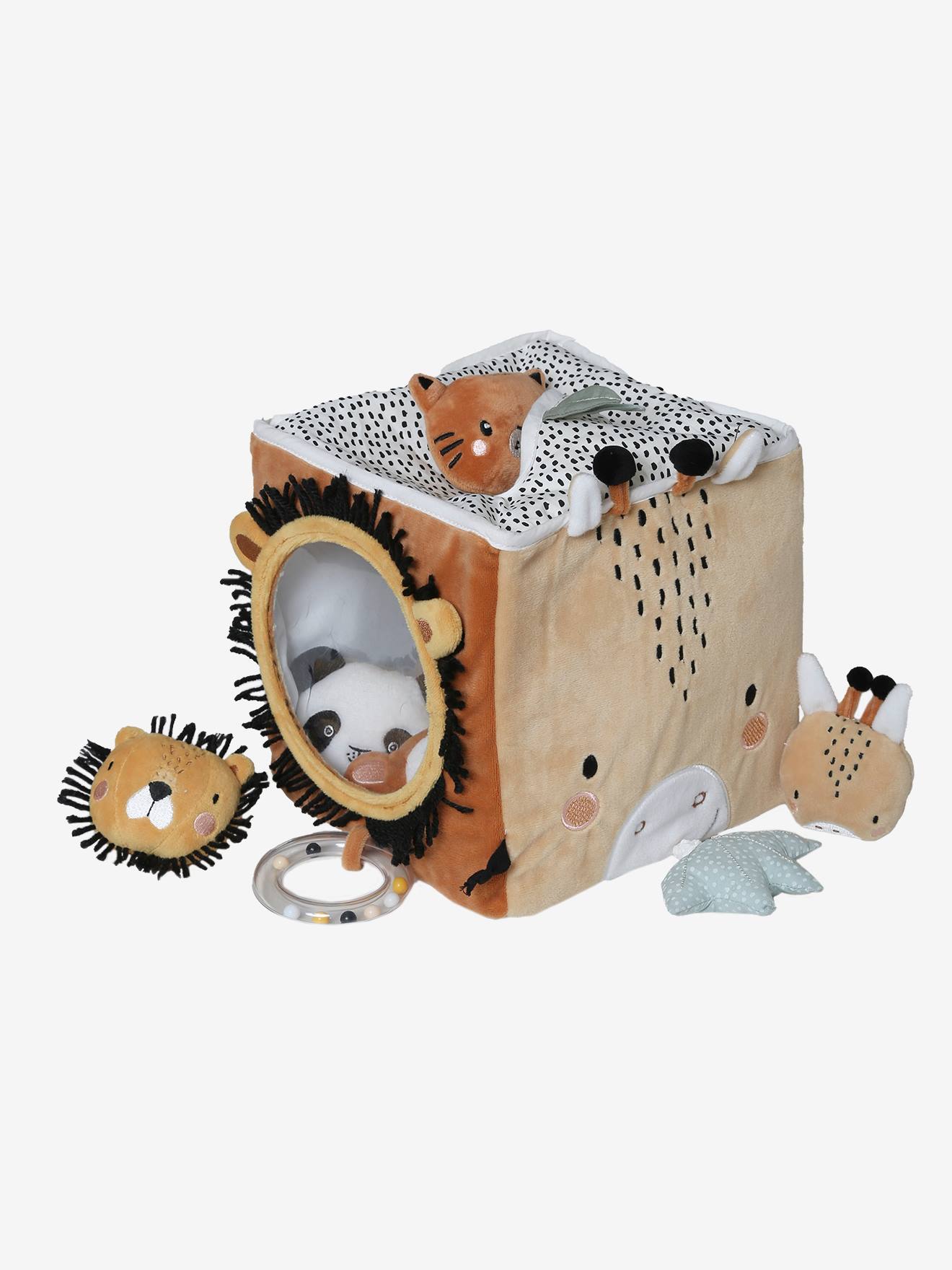 Cubos de atividades em tecido Tanzânia liso bege médio com estampas