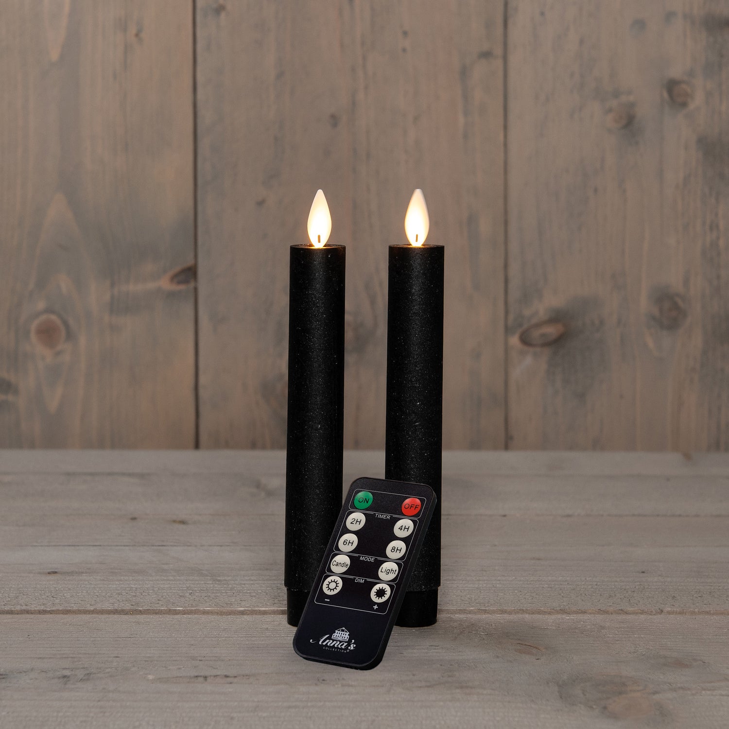 Anna's Collection LED dinerkaars Tara met timer zwart D 2,2 H 18 cm 2 stuks