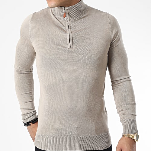 Pull Col Zippé J666 Beige