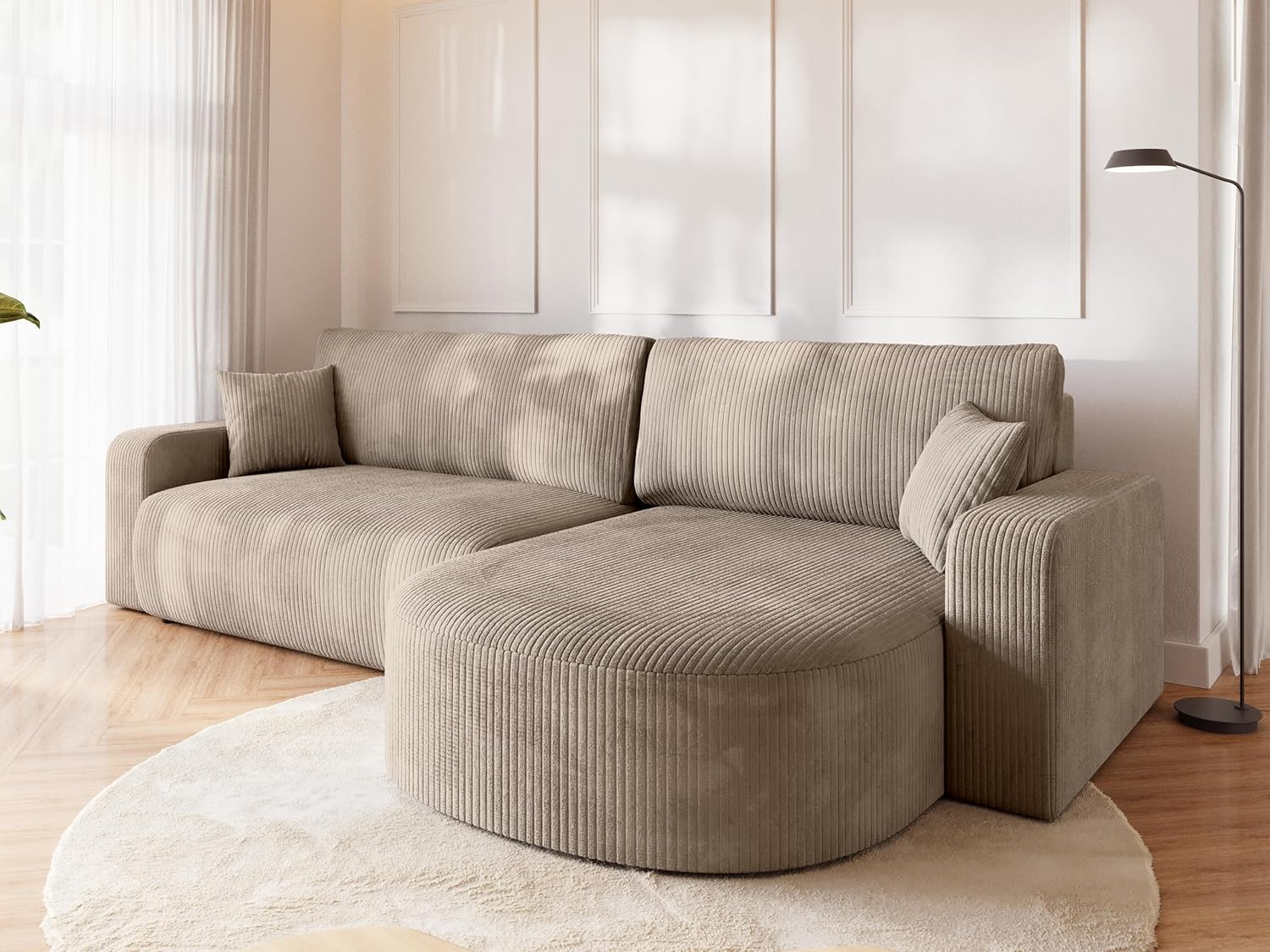 BROMARKT Ecksofa mit Schlaffunktion und Bettkasten Cordstoff Sofa Dreisitzer Schlafsofa Eckcouch Relaxsofa für Wohnzimmer Wohnlandschaft L-Form Bisk 275x170x85cm Beige