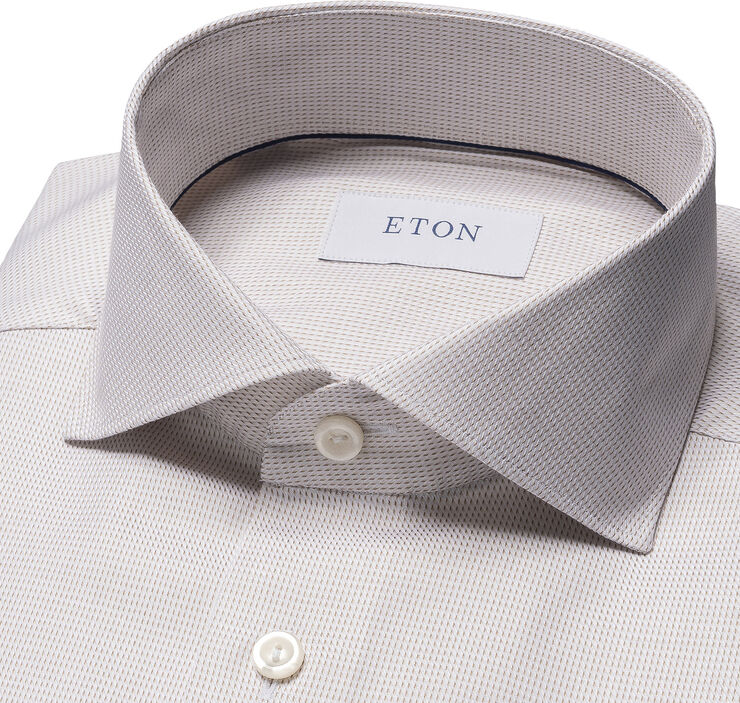 ETON Slim Fit Beige Melange Semi Solid Fine Twill Shirt Lysebrun