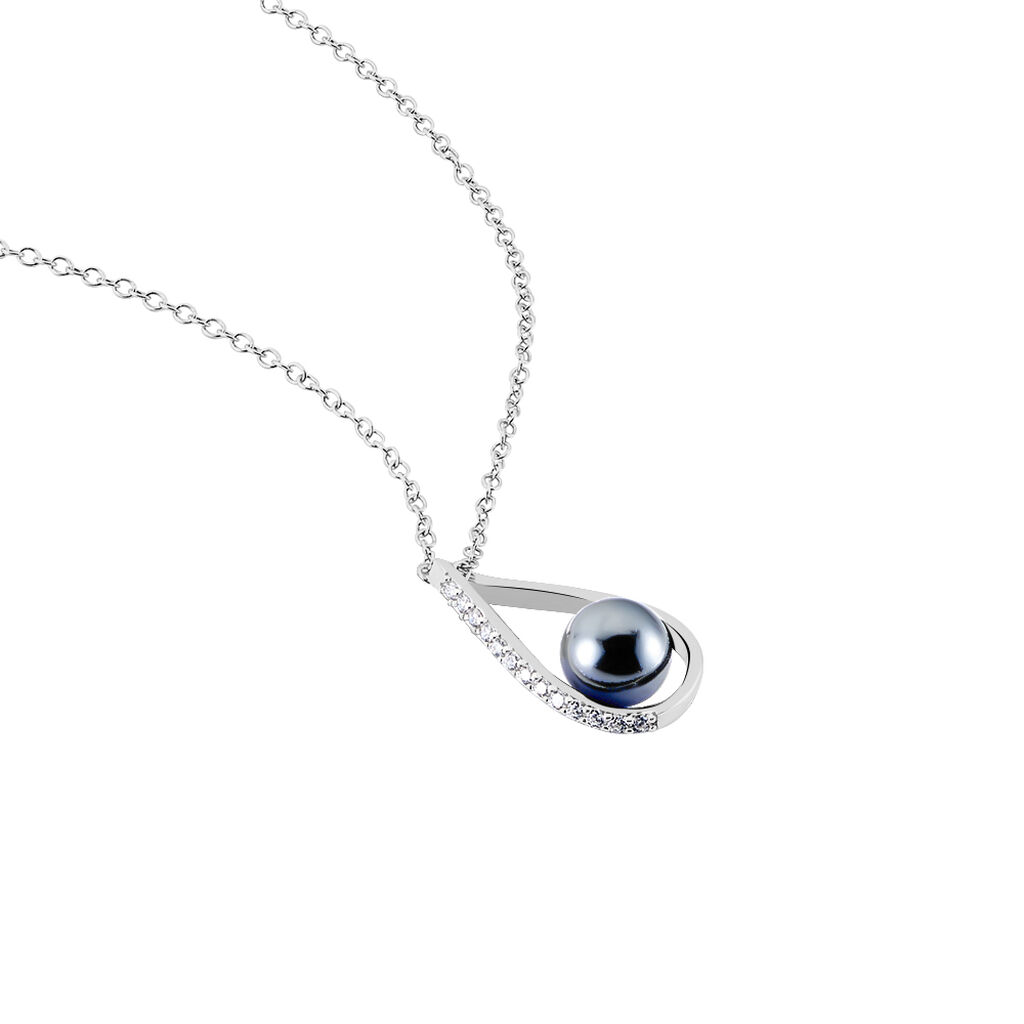 Collier Polynesie Argent Blanc Perle D'imitation Et Oxyde De Zirconium