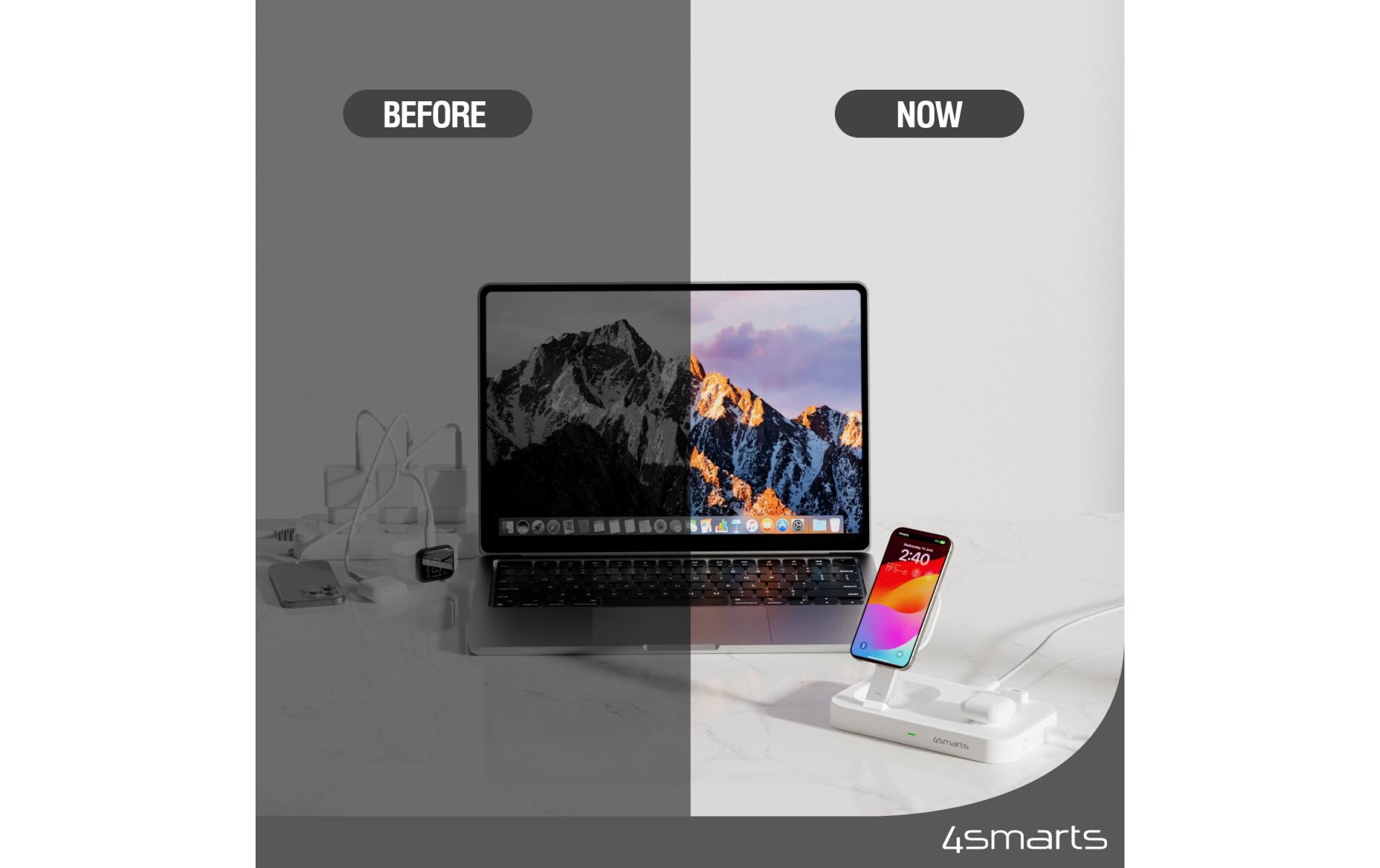 Wireless Charger Qi2 Weiss3-in-1 MagSafe-Ladestation mit inkludiertem Ladegerät