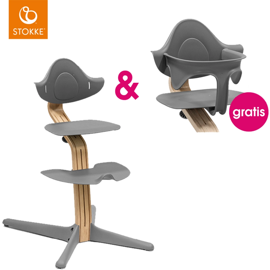STOKKE® Nomi® Hochstuhl Eiche natur  grau + gratis Baby Set grau