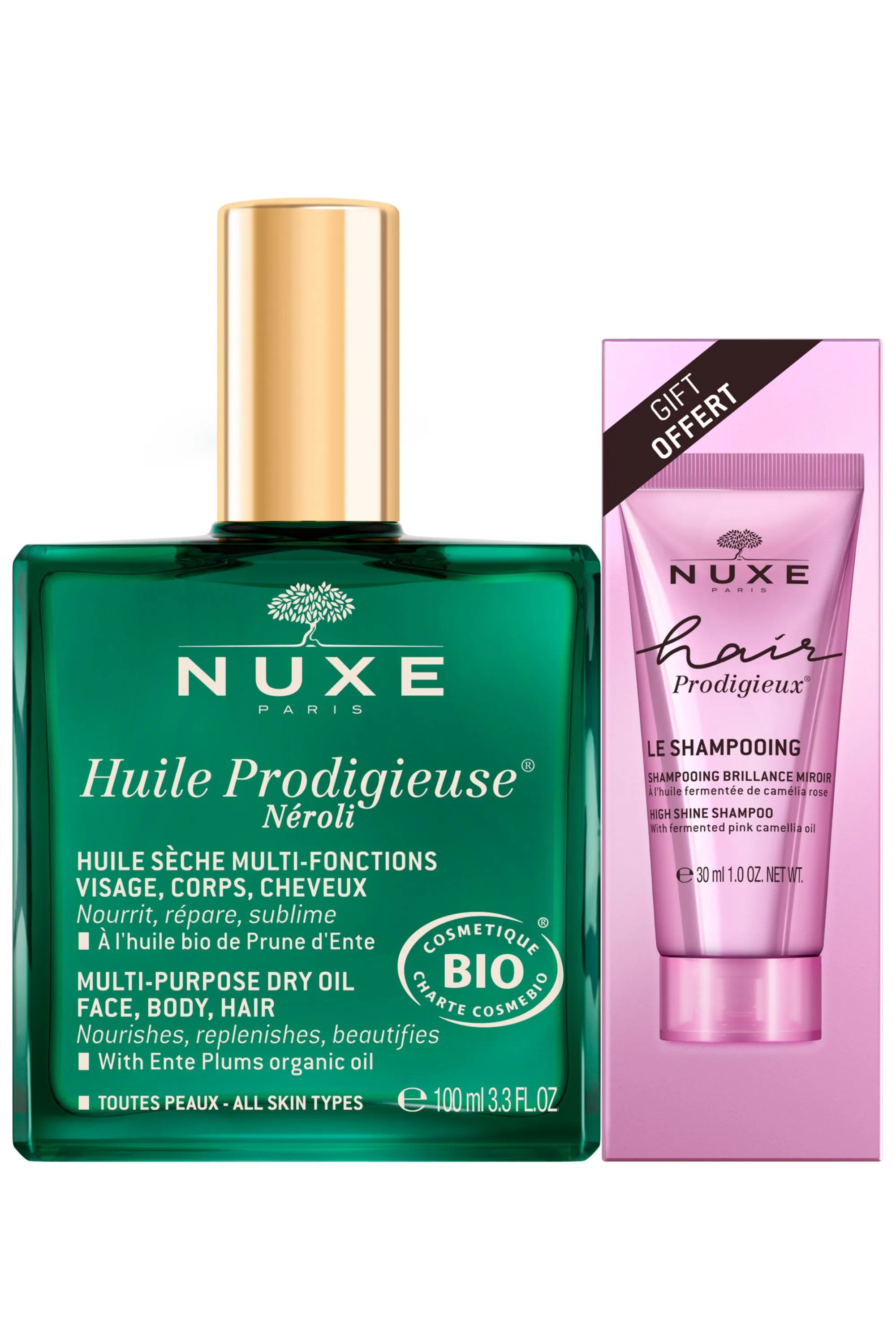 Nuxe Duo Huile Prodigieuse Néroli 100ml & shampoing Hair Prodigieux® 30ml offert-130 ml