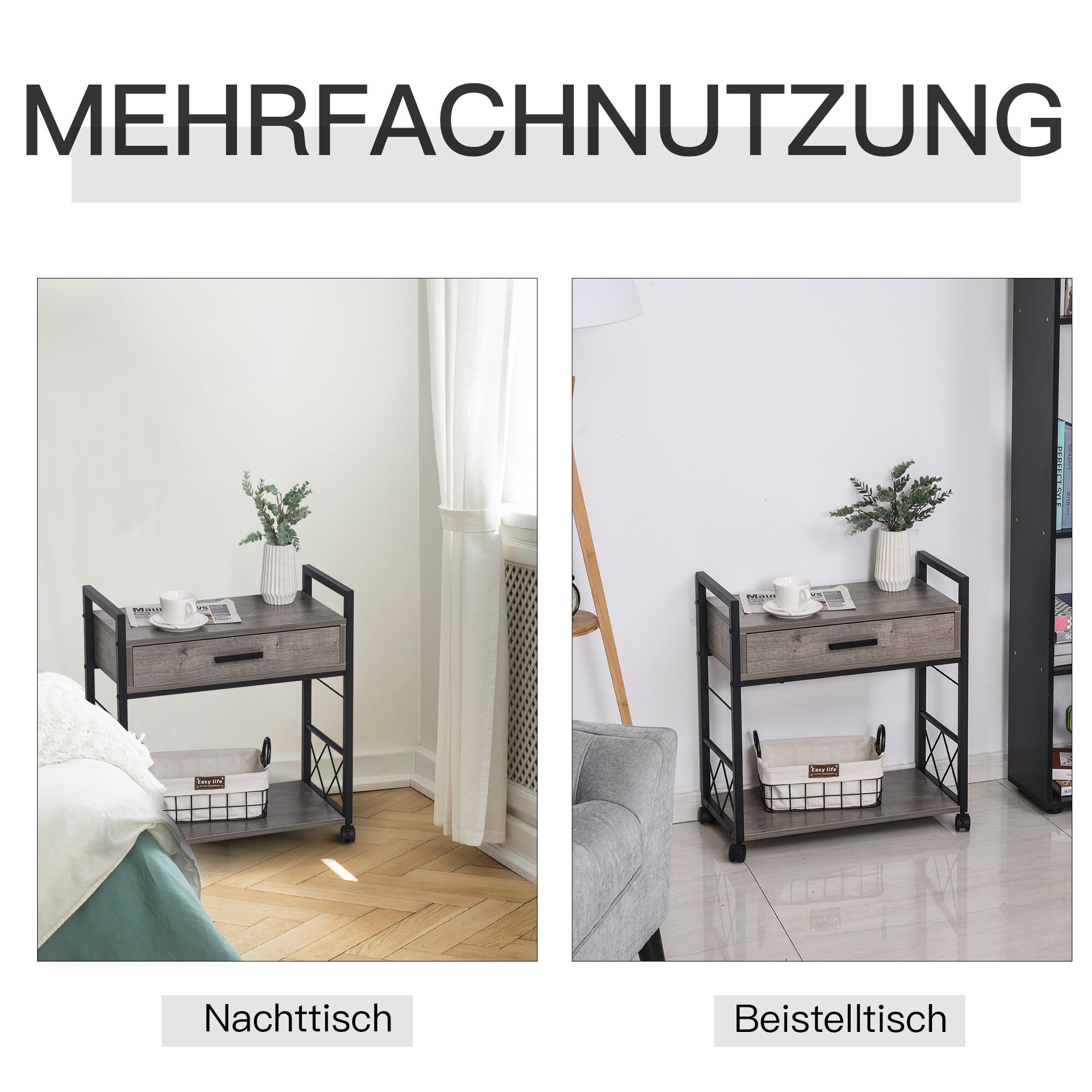 HOMCOM Mobiler Beistelltisch mit Schublade 60 x 30 x 65 cm (BxTxH)