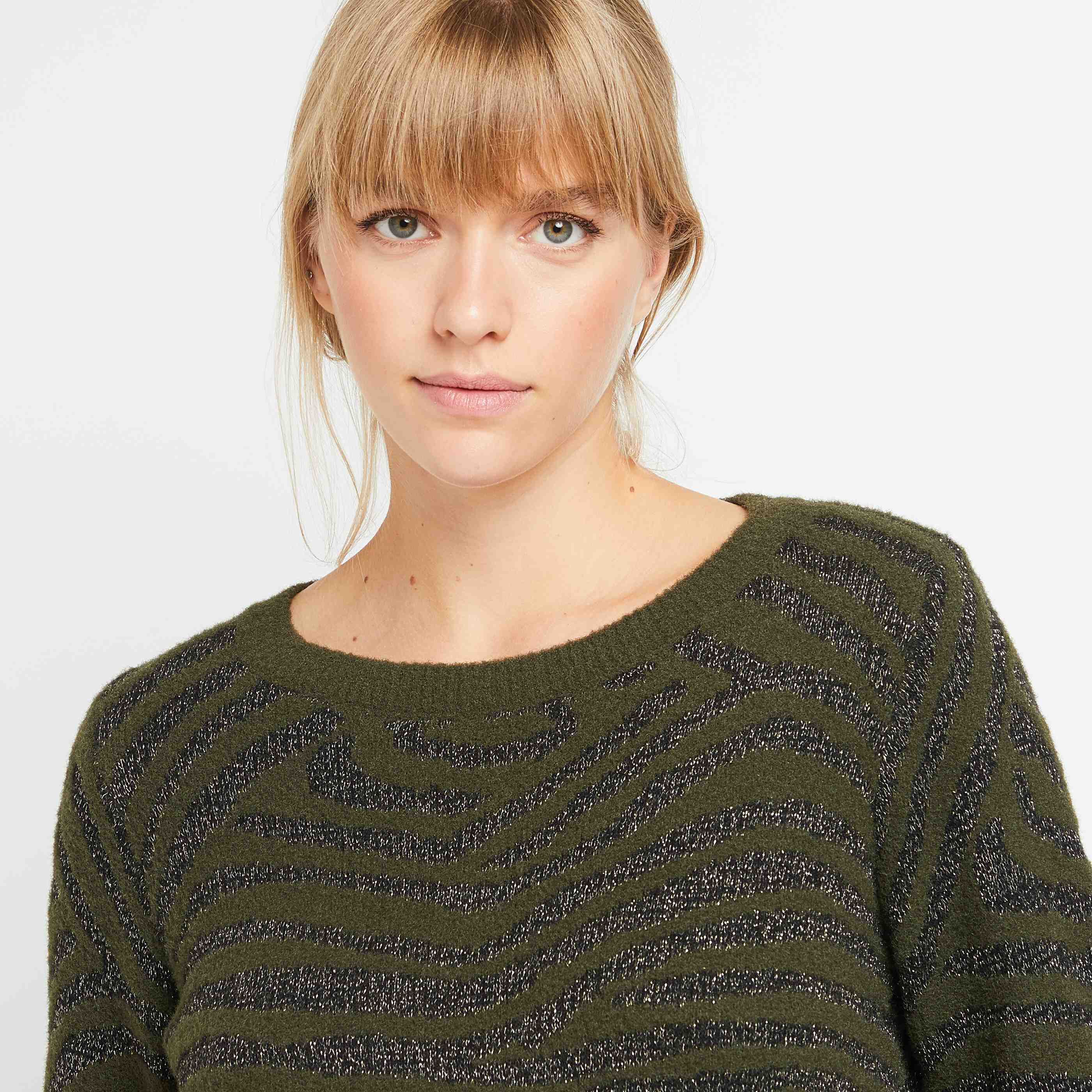 Pull jacquard zébré femme - KAKI
