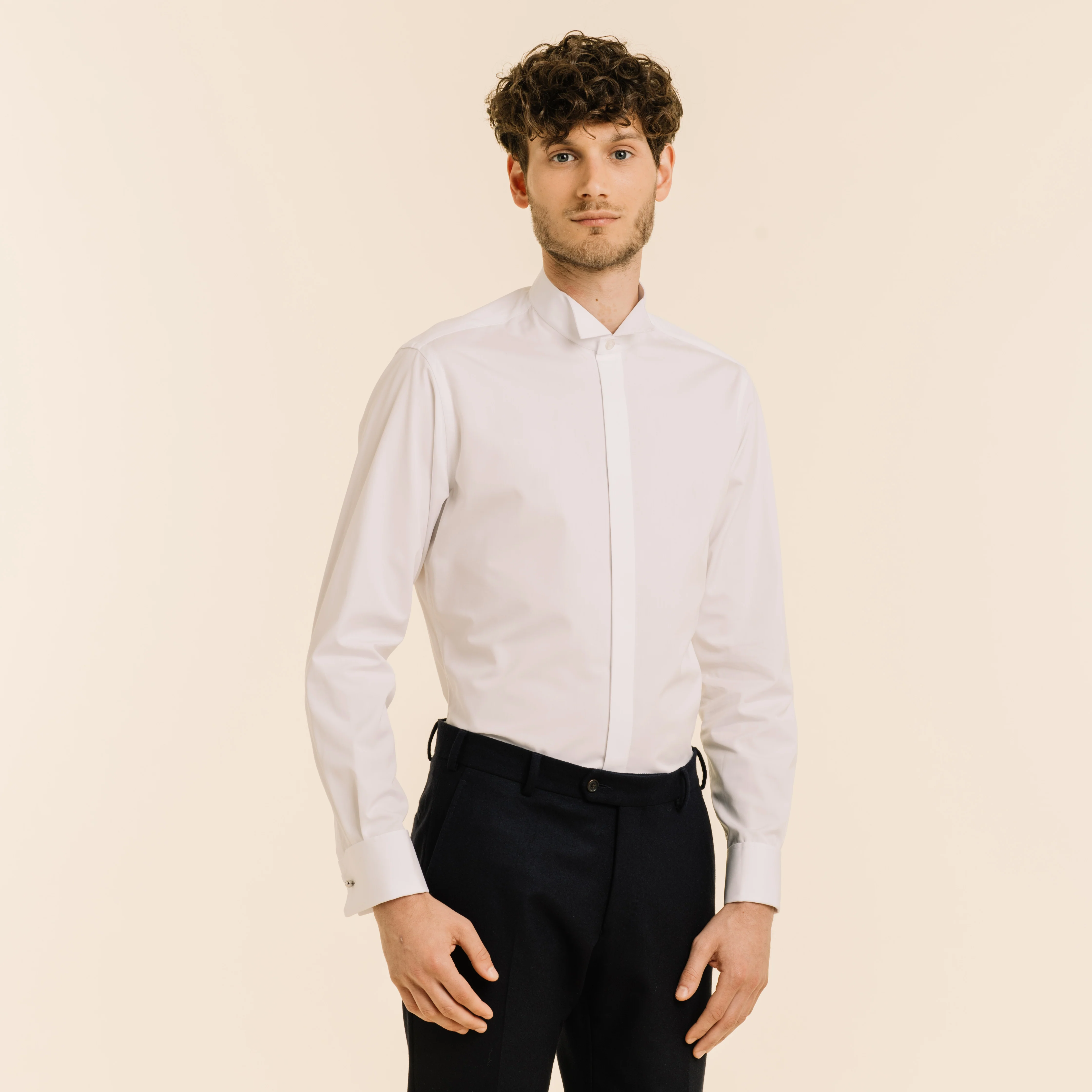 Fitted shirt in white double-twisted poplin