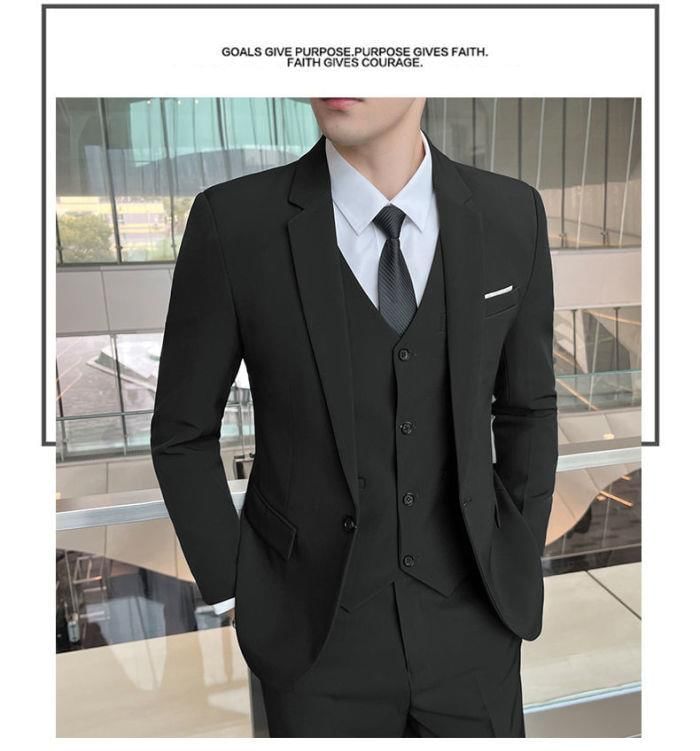 Bay Go Mall - Set: V-hals effen gilet met knoopjes + blazer met één knoop + rechte pantalon met hoge taille